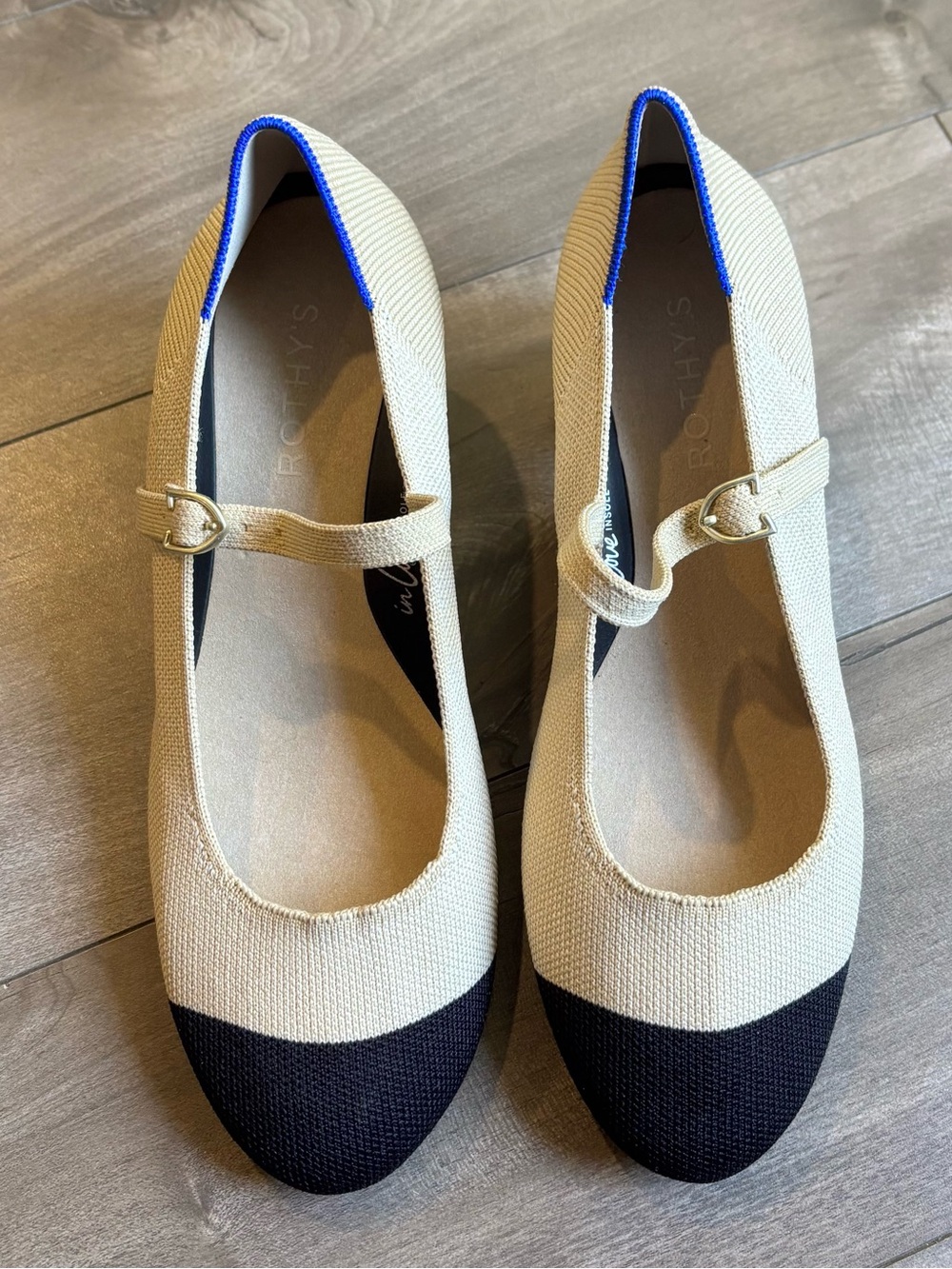 Rothy's The Mary Jane Heel Cap Toe Beige Black Block Pump Sustainable